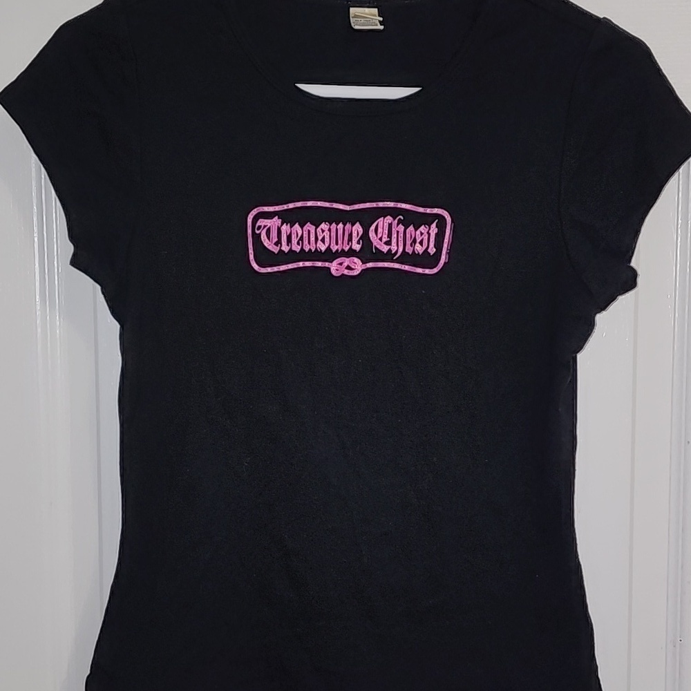 RARE Y2K Graphic tee w/pink glitter "Treasure Chest" Sz XL